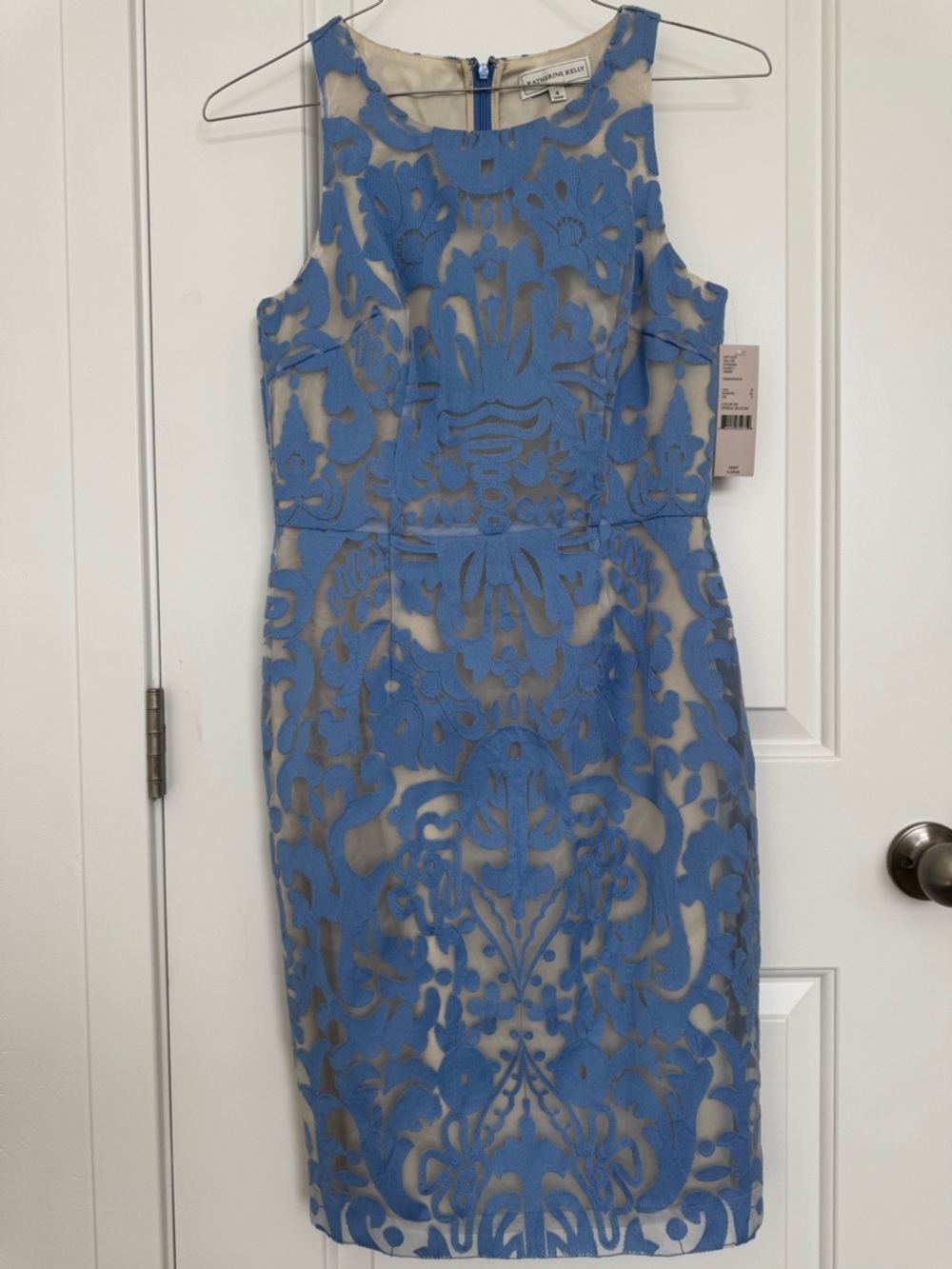 NWT! KATHERINE KELLY Blue Lace Overlay Sheath Dress